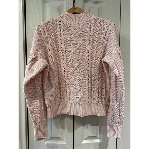 VTG 1980 Blush Ballet Pink Pearl Rhinestone Embellished Cotton Cableknit Sweater - Picture 5 of 12